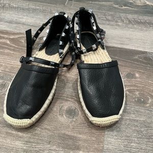 Rebecca Minkoff Gilles Black Leather Wrap Studded Espadrille Sz 8 like New!!